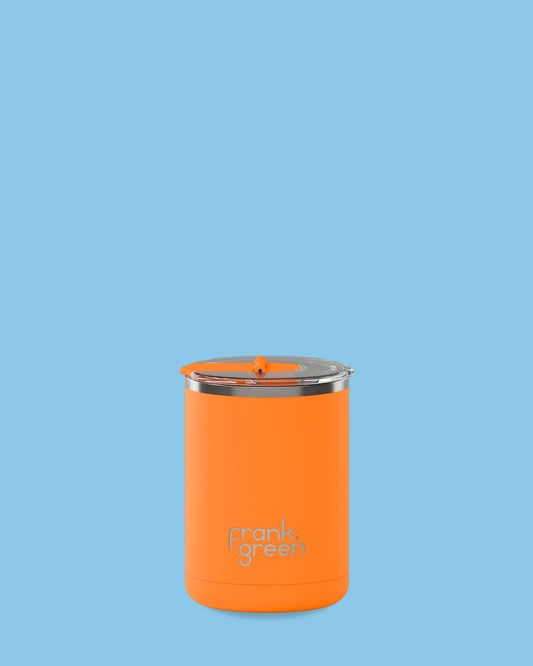 Ceramic Coffee Cup with Hinged Lid Neon Orange
