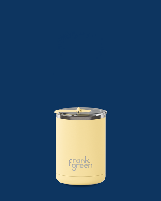 Ceramic Coffee Cup with Hinged Lid Buttermilk